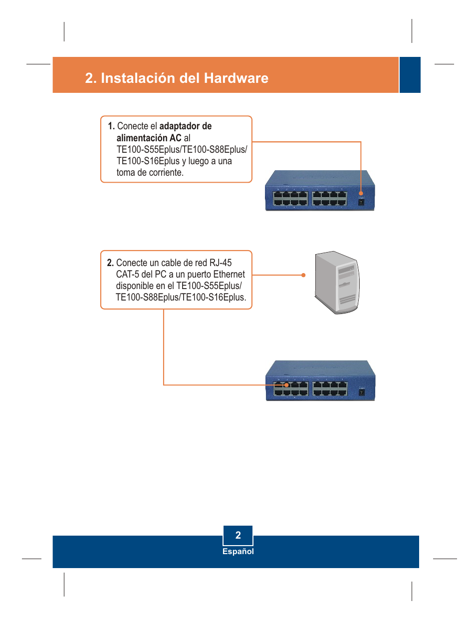 Instalación del hardware | TRENDnet TE100 S55Eplus User Manual | Page 4 / 10