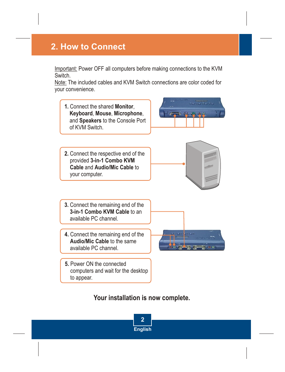 How to connect, Your installation is now complete | TRENDnet TK-408K User Manual | Page 4 / 11