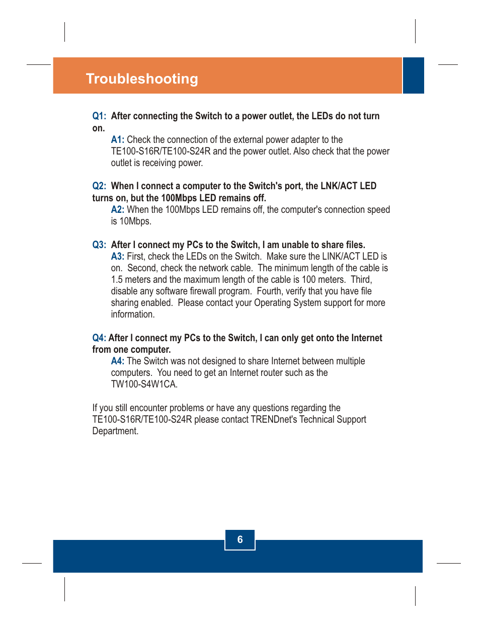 Troubleshooting | TRENDnet TE100-S16R User Manual | Page 8 / 12