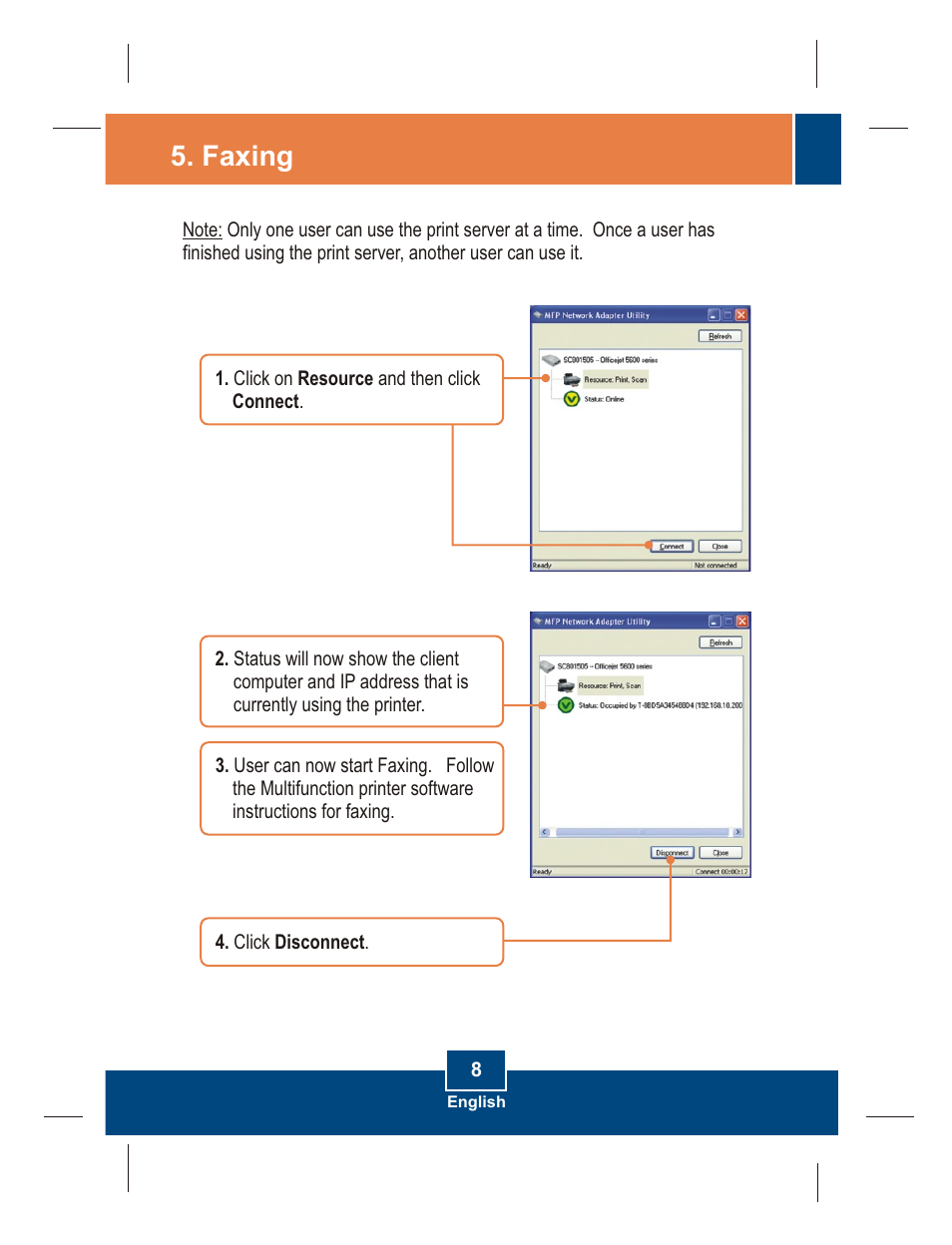 Faxing | TRENDnet TEW-MP1U User Manual | Page 10 / 14