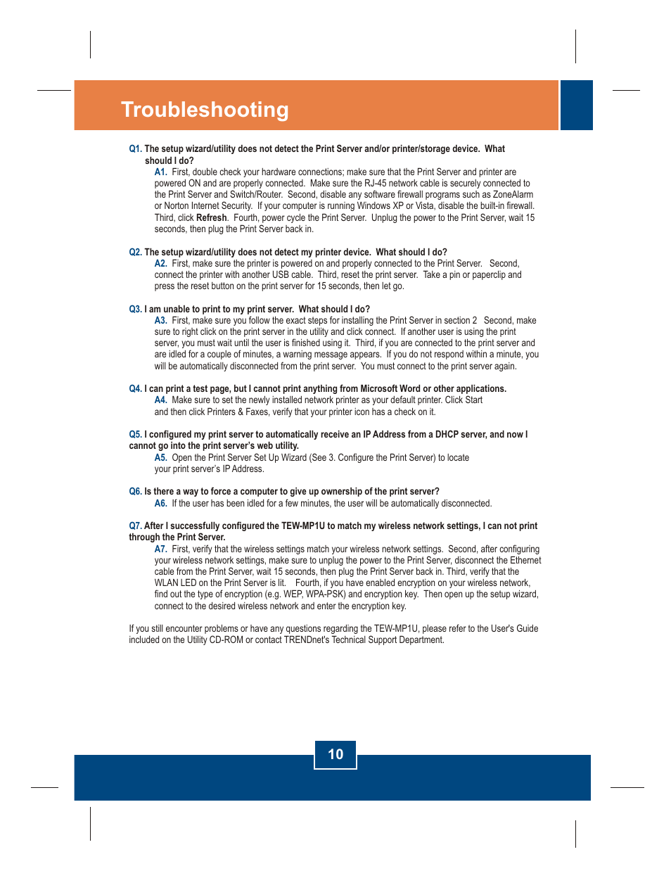 Troubleshooting | TRENDnet TEW-MP1U User Manual | Page 12 / 14
