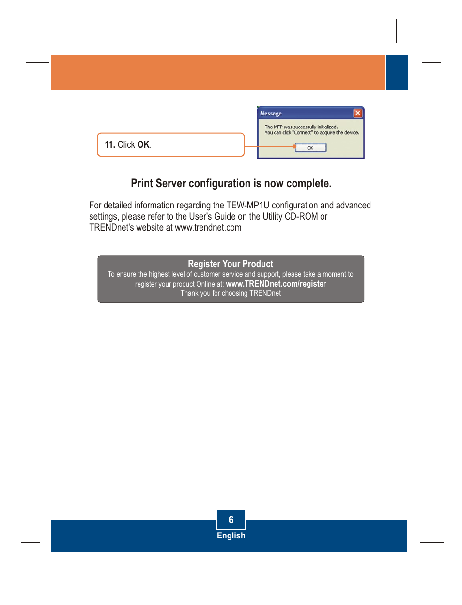Print server configuration is now complete | TRENDnet TEW-MP1U User Manual | Page 8 / 14