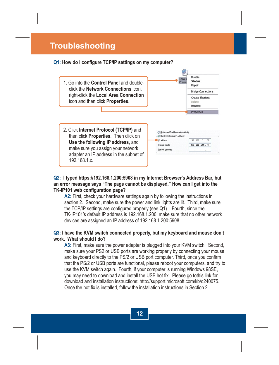 Troubleshooting | TRENDnet TK-IP101 User Manual | Page 14 / 17