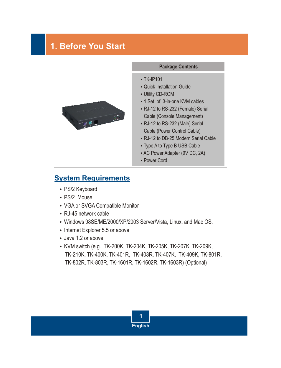 Before you start, System requirements | TRENDnet TK-IP101 User Manual | Page 3 / 17