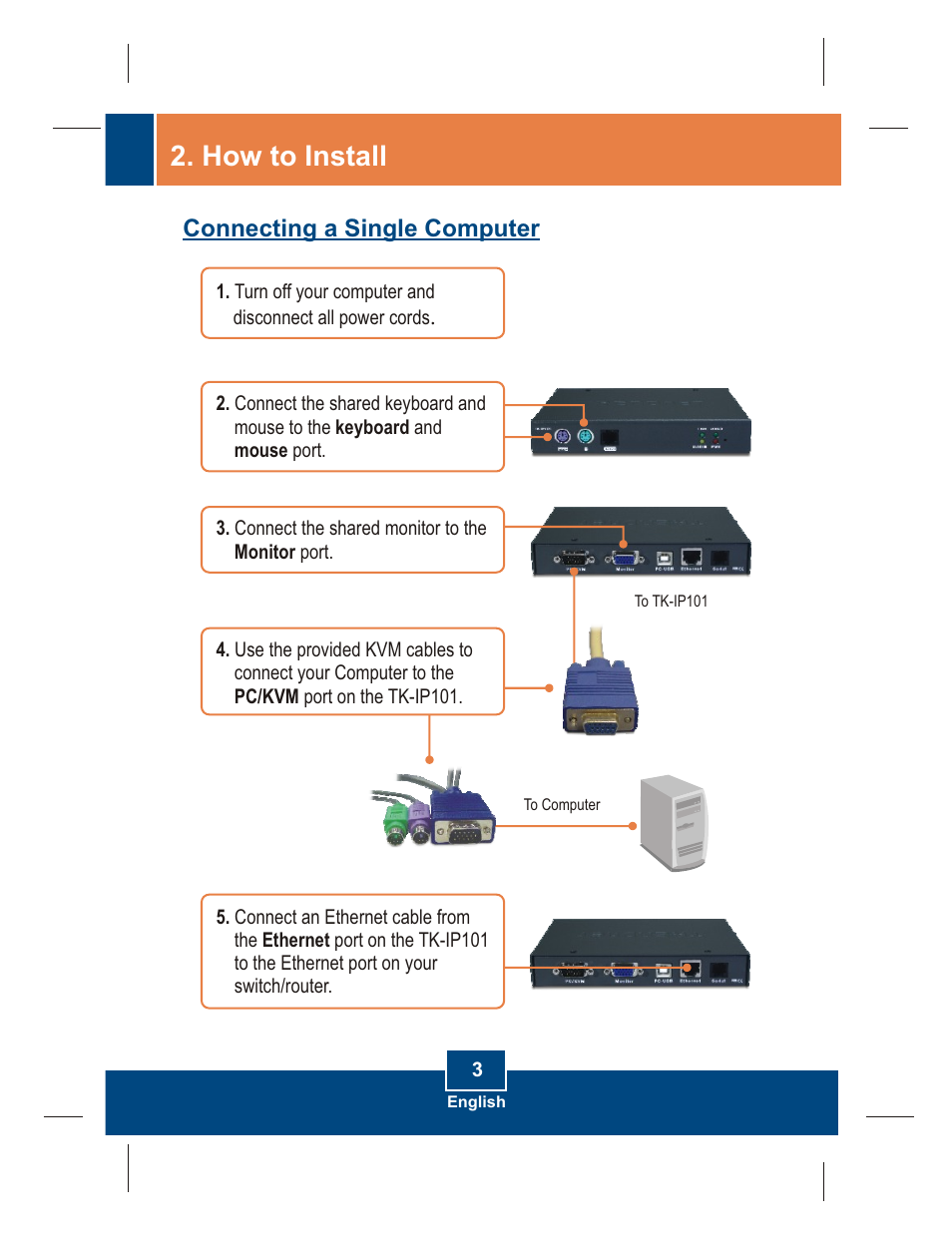 How to install, Connecting a single computer | TRENDnet TK-IP101 User Manual | Page 5 / 17