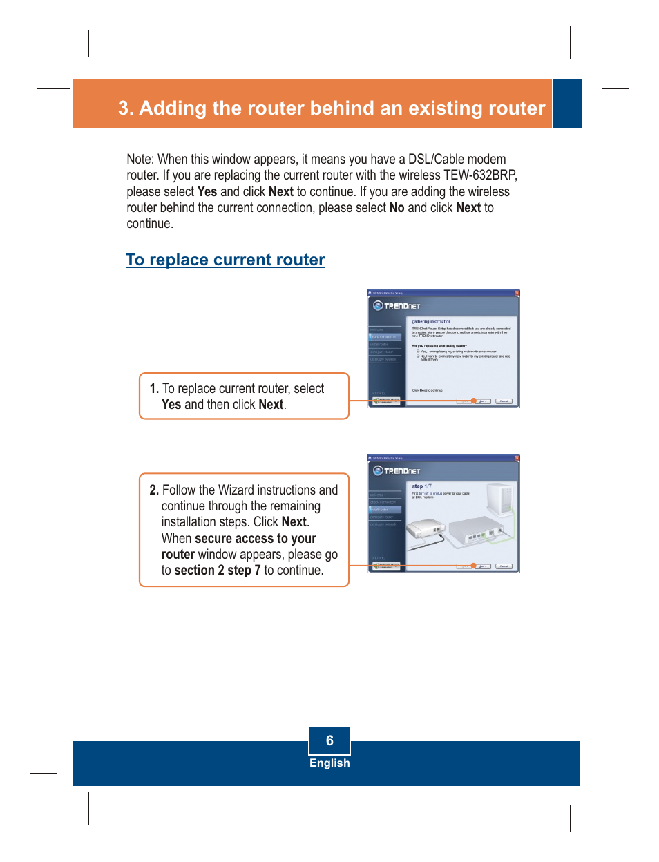 Adding the router behind an existing router | TRENDnet TEW-632BRP User Manual | Page 8 / 12