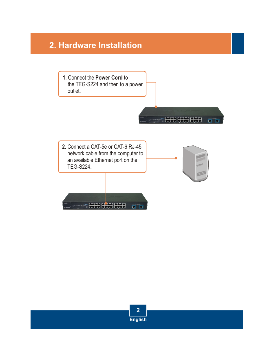 Hardware installation | TRENDnet TEG-S224 User Manual | Page 4 / 12