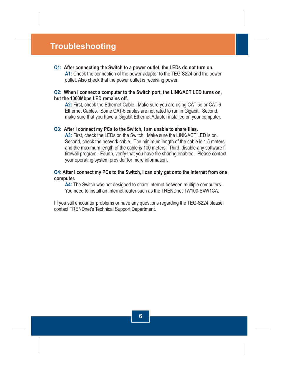 Troubleshooting | TRENDnet TEG-S224 User Manual | Page 8 / 12