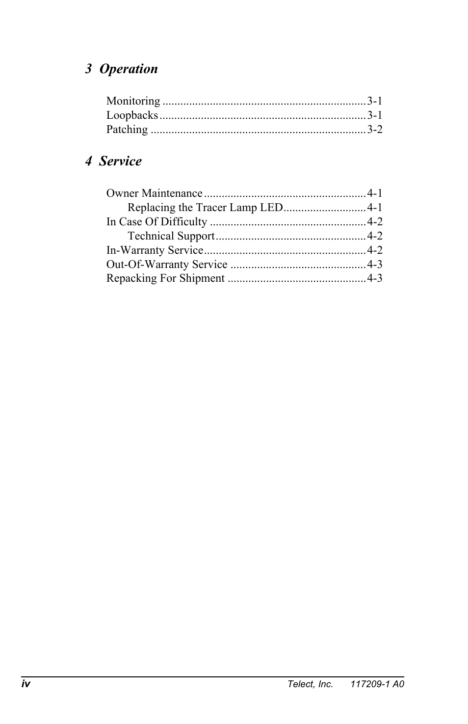 3 operation, 4 service | Telect BCS II User Manual | Page 4 / 24