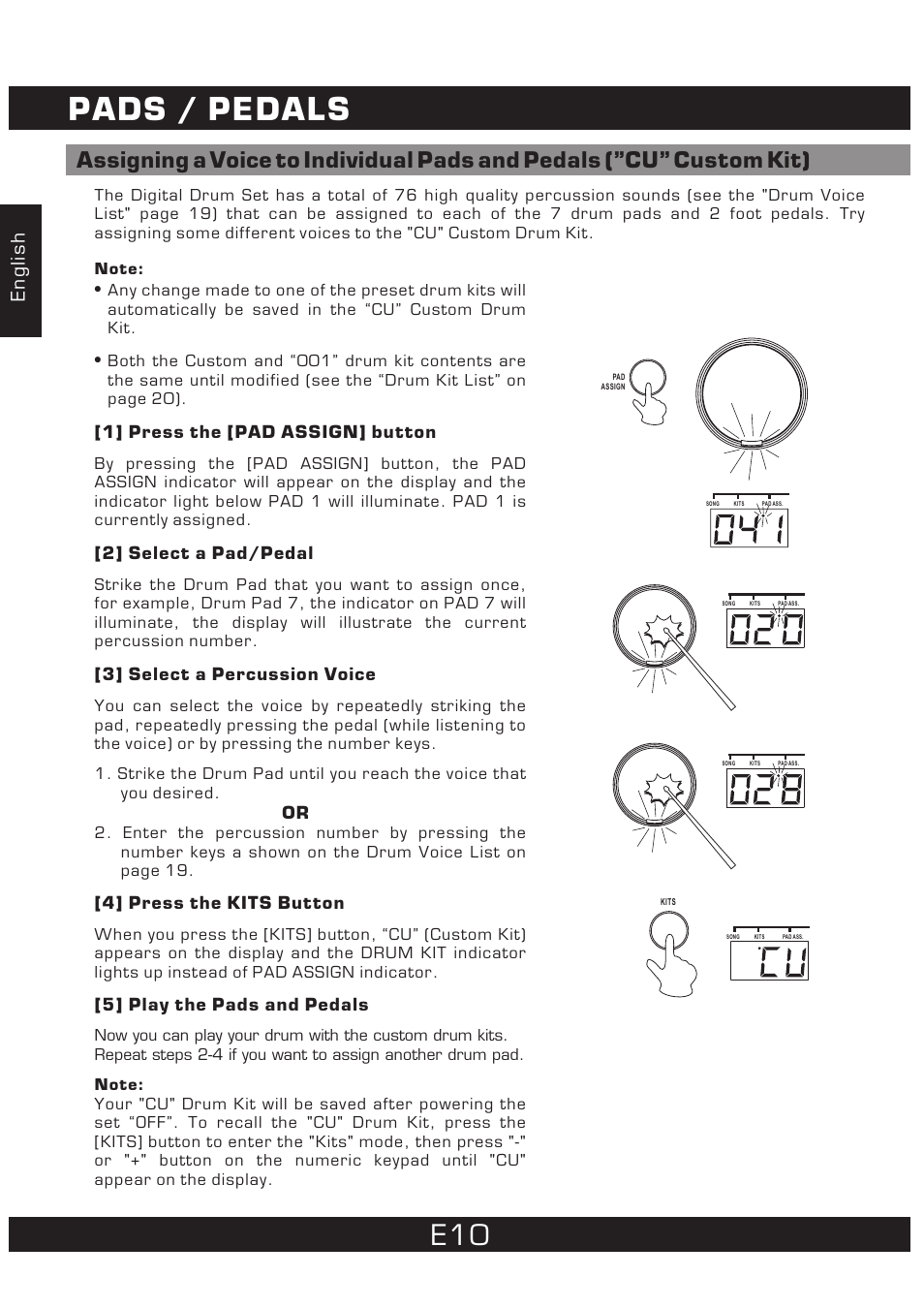 Pads / pedals, English | The Singing Machine 7 Pad Electronic Drum Set SMI-1452 User Manual | Page 10 / 68