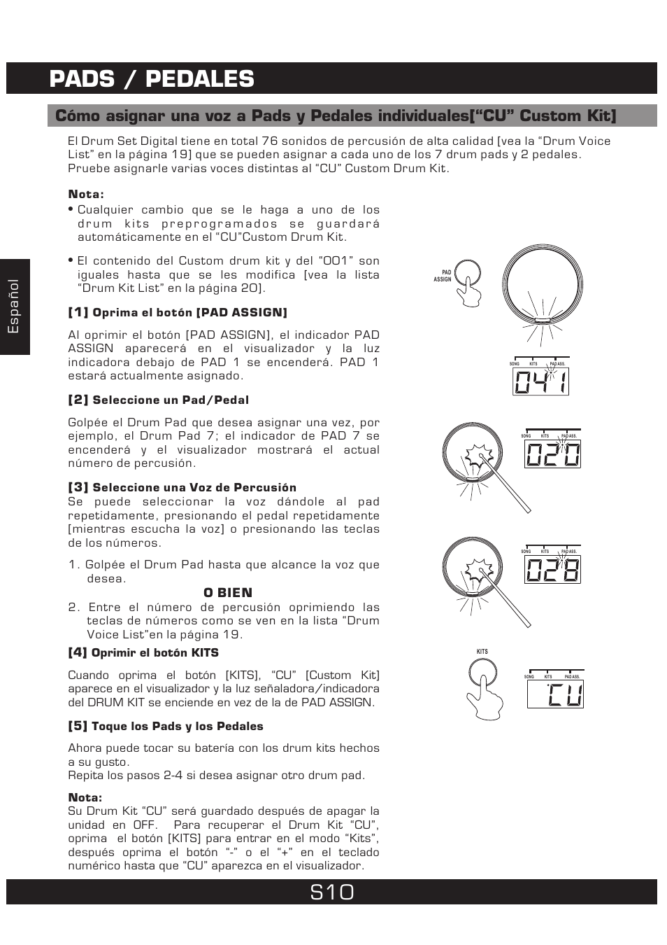 Pads / pedales, Español | The Singing Machine 7 Pad Electronic Drum Set SMI-1452 User Manual | Page 32 / 68