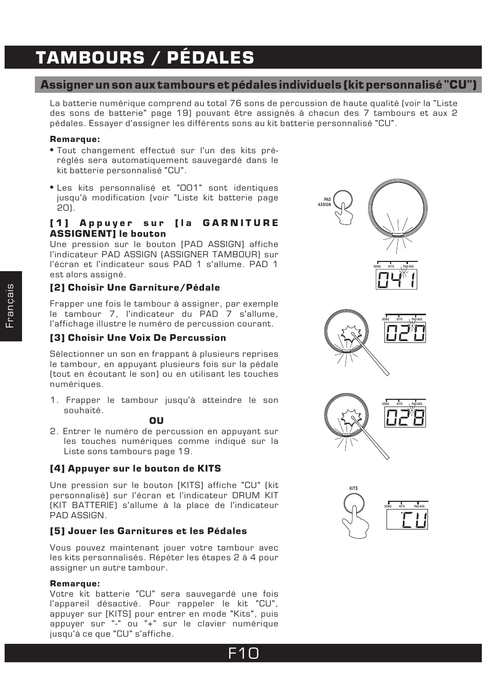 Tambours / pédales, Français | The Singing Machine 7 Pad Electronic Drum Set SMI-1452 User Manual | Page 54 / 68