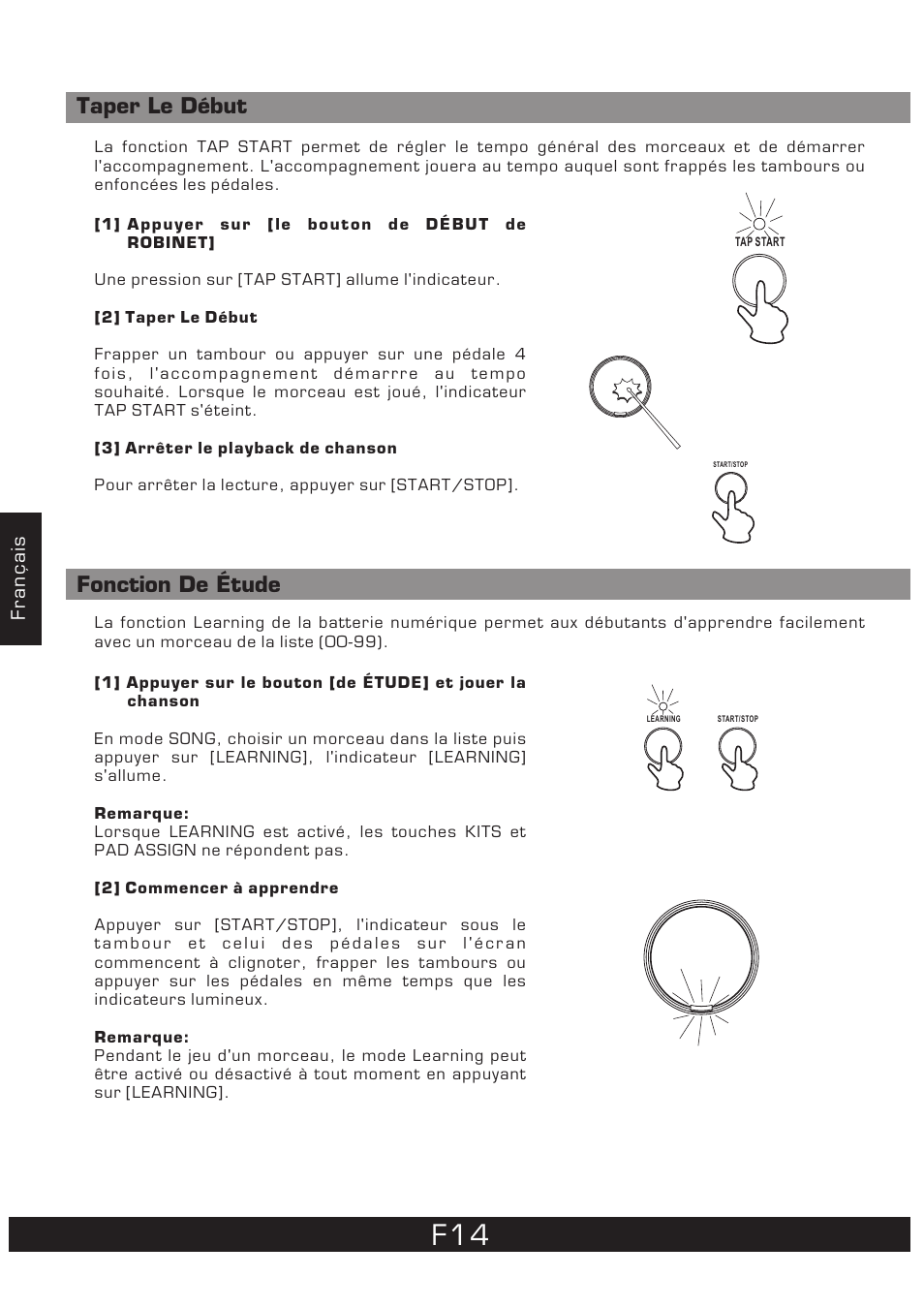 Taper le début fonction de étude | The Singing Machine 7 Pad Electronic Drum Set SMI-1452 User Manual | Page 58 / 68