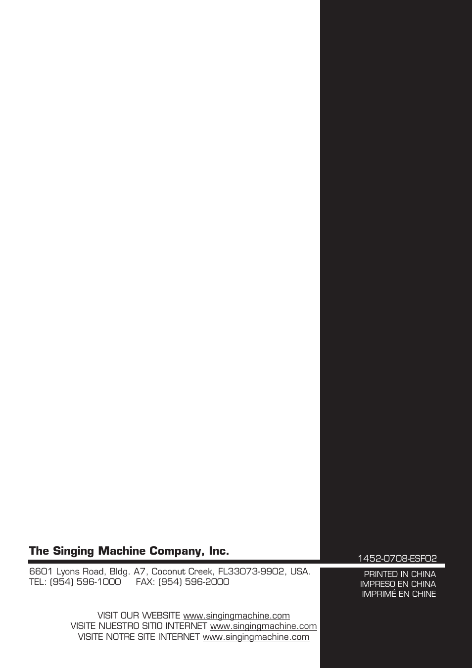 The singing machine company, inc | The Singing Machine 7 Pad Electronic Drum Set SMI-1452 User Manual | Page 68 / 68