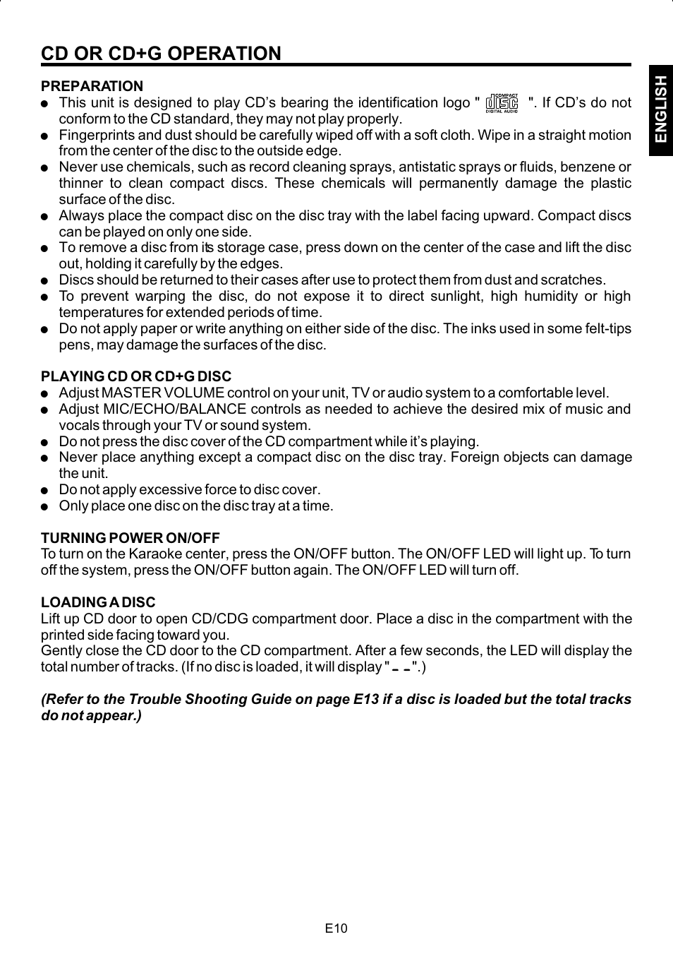 Cd or cd+g operation | The Singing Machine SMG-158 User Manual | Page 11 / 20