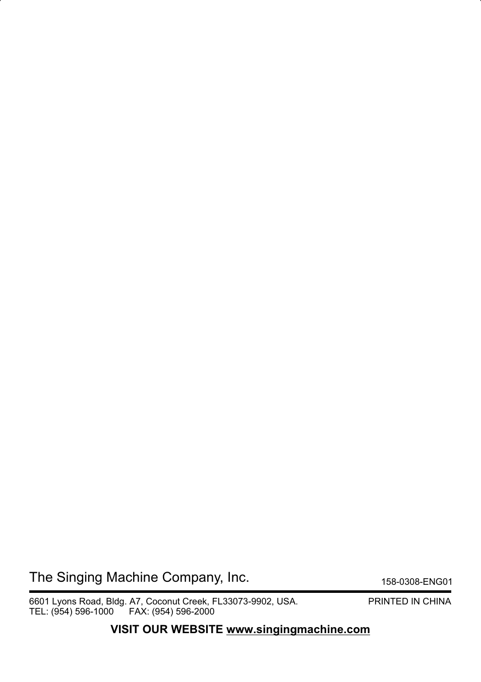 The singing machine company, inc | The Singing Machine SMG-158 User Manual | Page 20 / 20