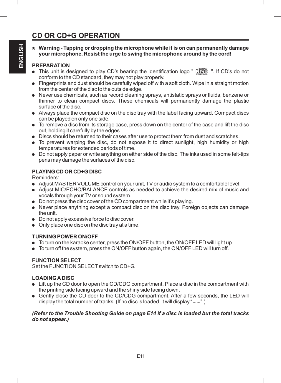 Cd or cd+g operation | The Singing Machine STVG-512 User Manual | Page 12 / 56