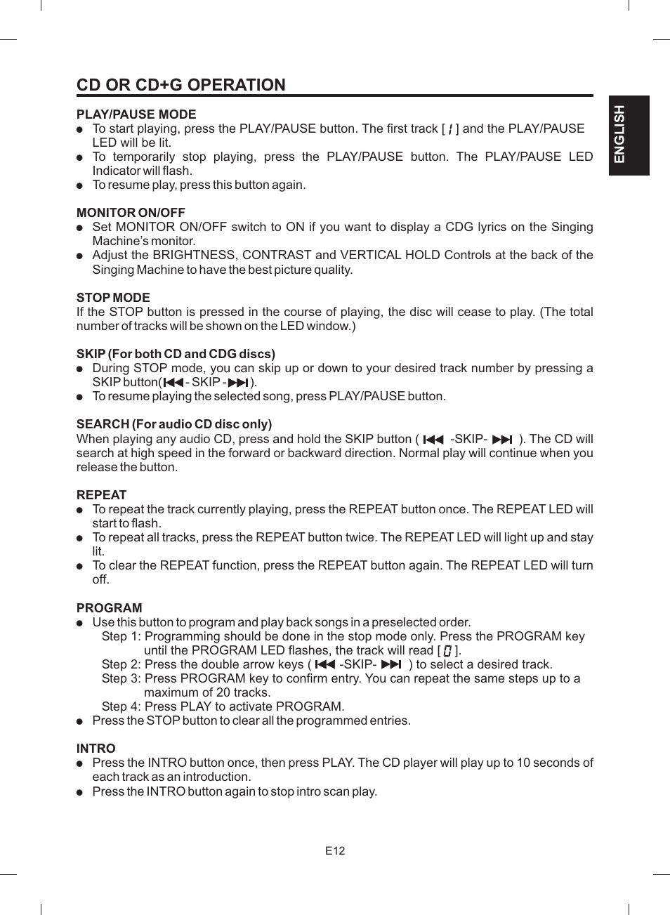 Cd or cd+g operation | The Singing Machine STVG-512 User Manual | Page 13 / 56