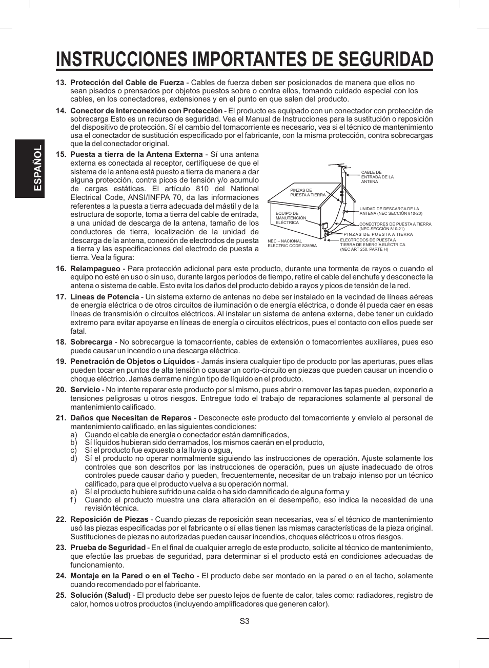 Instrucciones importantes de seguridad, Esp añol | The Singing Machine STVG-512 User Manual | Page 22 / 56
