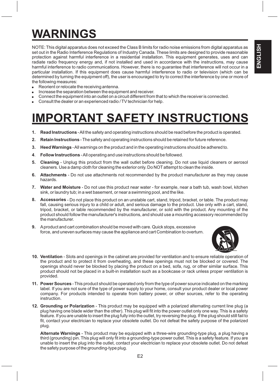 Warnings, Important safety instructions | The Singing Machine STVG-512 User Manual | Page 3 / 56