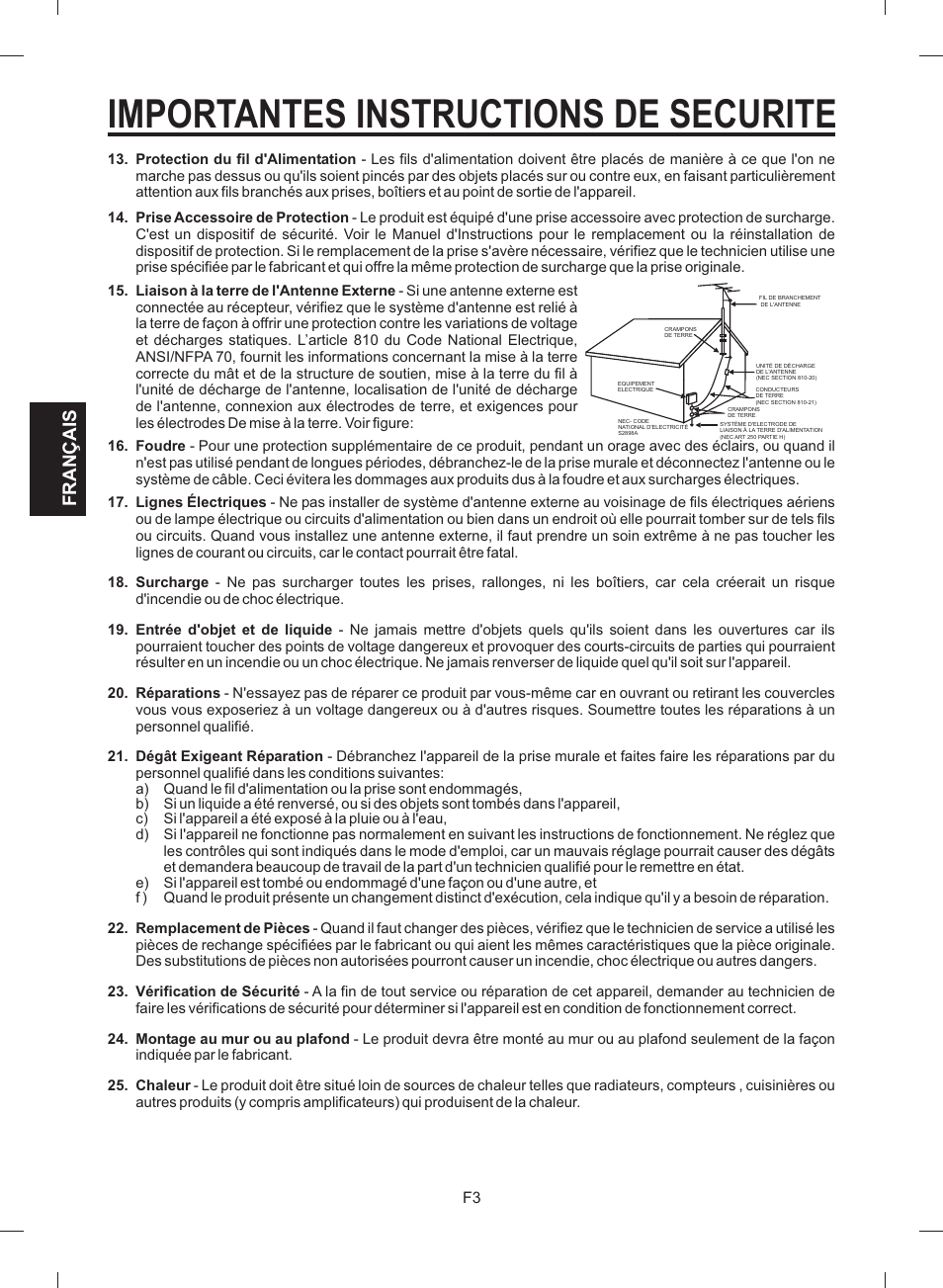 Importantes instructions de securite, Français | The Singing Machine STVG-512 User Manual | Page 40 / 56