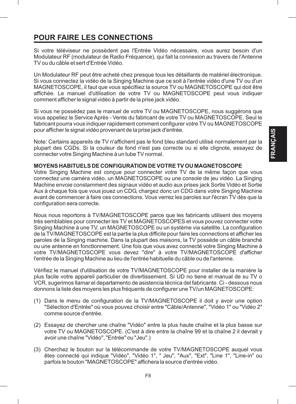 Pour faire les connections | The Singing Machine STVG-512 User Manual | Page 45 / 56