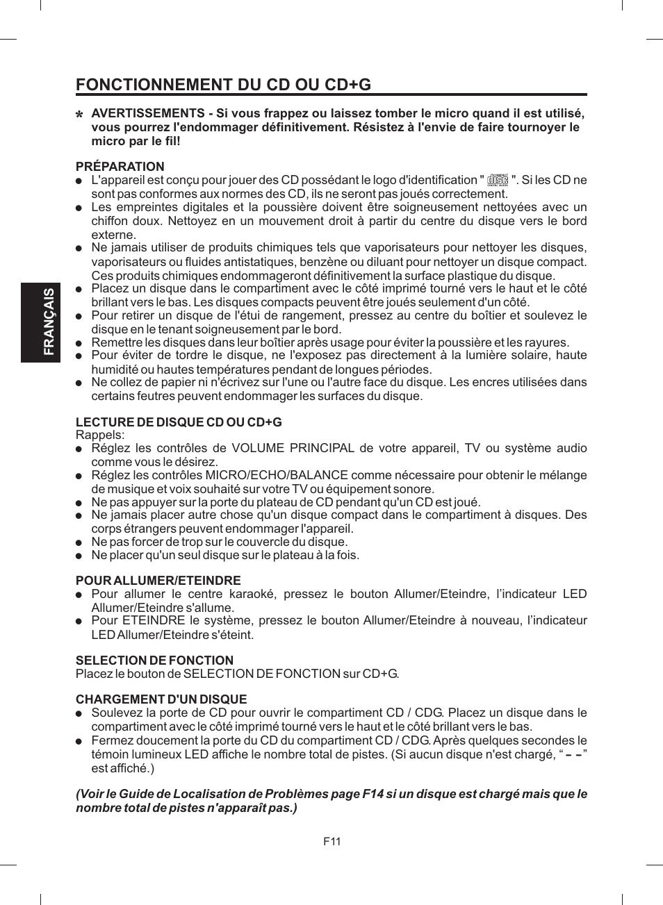 Fonctionnement du cd ou cd+g d | The Singing Machine STVG-512 User Manual | Page 48 / 56