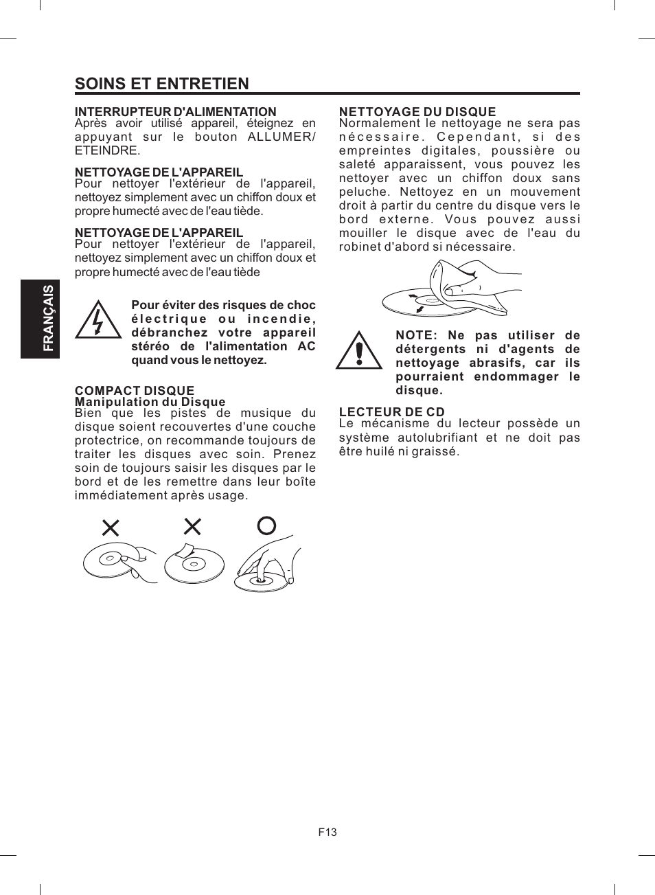Soins et entretien | The Singing Machine STVG-512 User Manual | Page 50 / 56