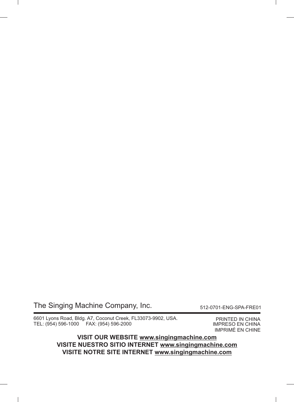 The singing machine company, inc | The Singing Machine STVG-512 User Manual | Page 56 / 56