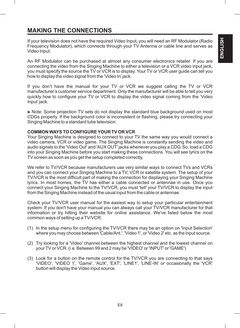Making the connections | The Singing Machine STVG-512 User Manual | Page 9 / 56