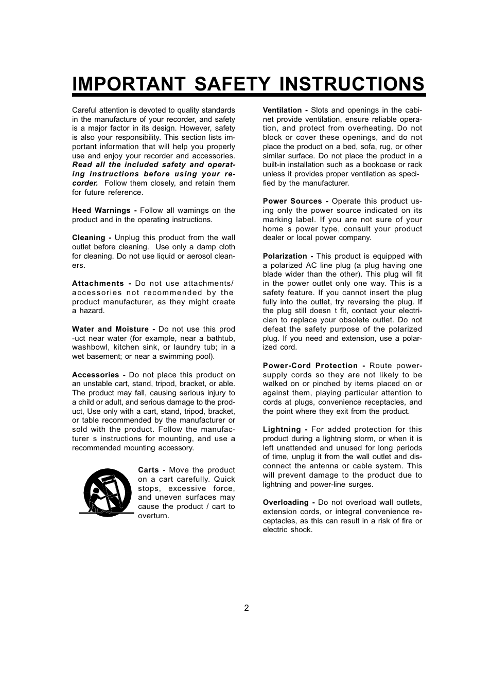 Important safety instructions | The Singing Machine SMG - 299 User Manual | Page 3 / 22