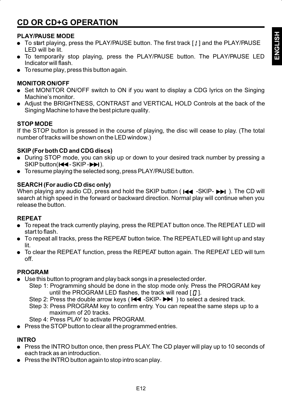 Cd or cd+g operation | The Singing Machine STVG-502 User Manual | Page 13 / 20