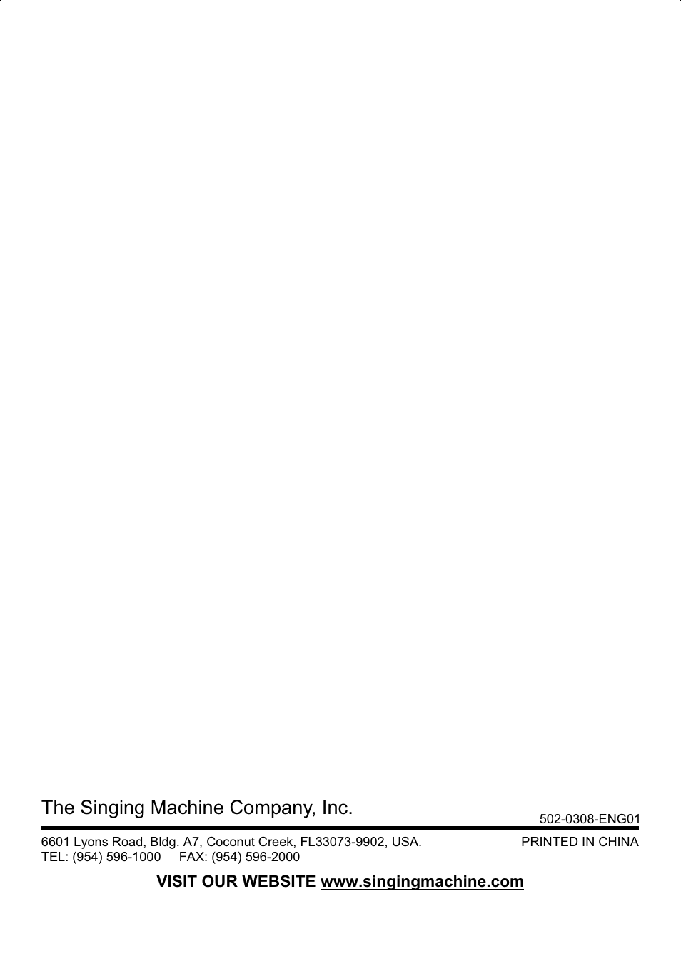 The singing machine company, inc | The Singing Machine STVG-502 User Manual | Page 20 / 20