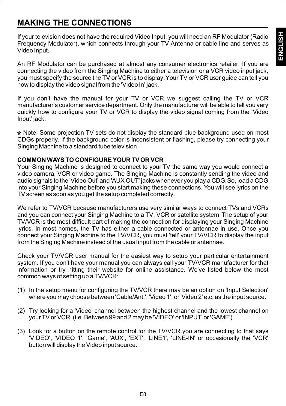 Making the connections | The Singing Machine STVG-502 User Manual | Page 9 / 20