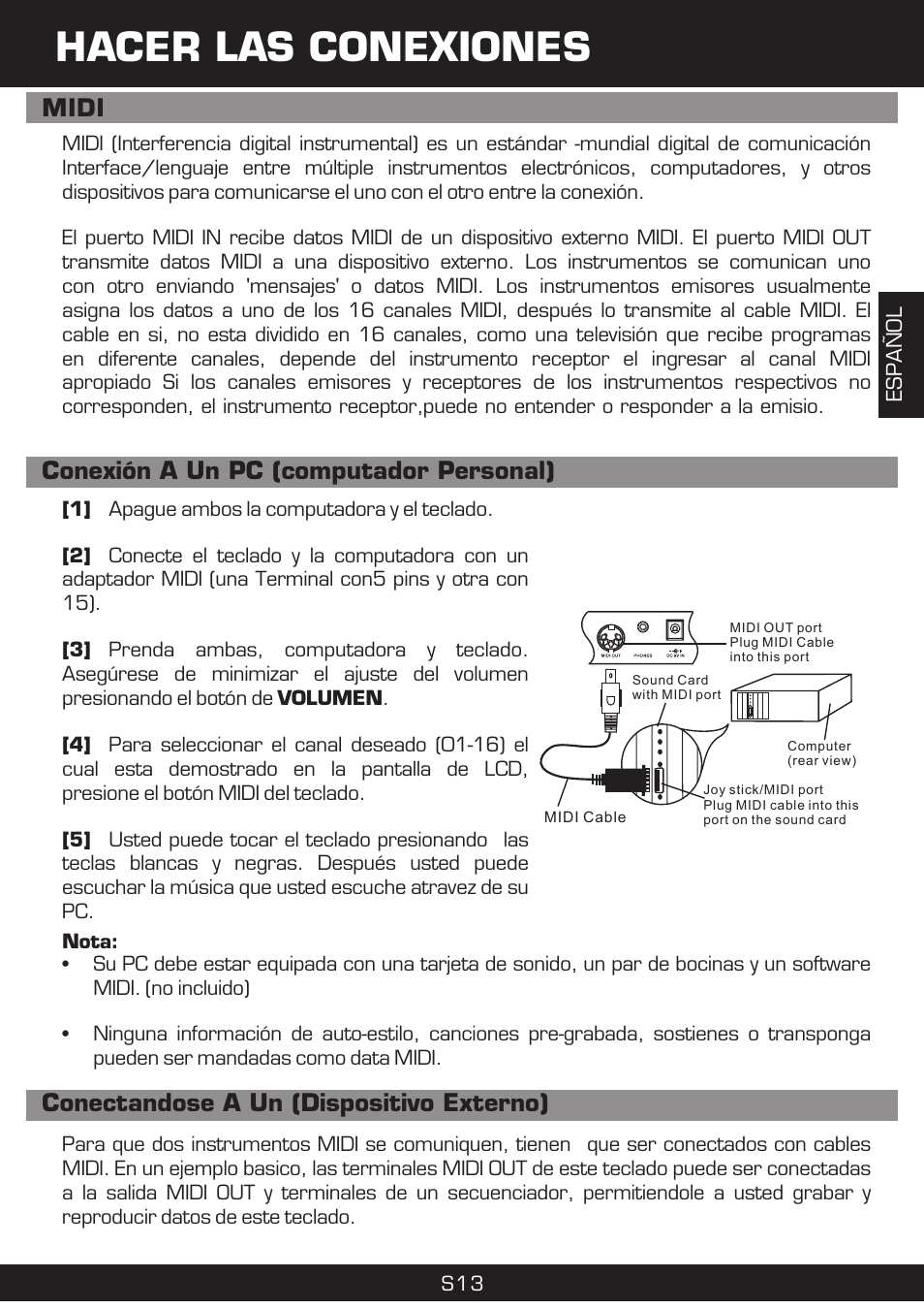 Hacer las conexiones, Midi | The Singing Machine SMI-1420 User Manual | Page 29 / 52