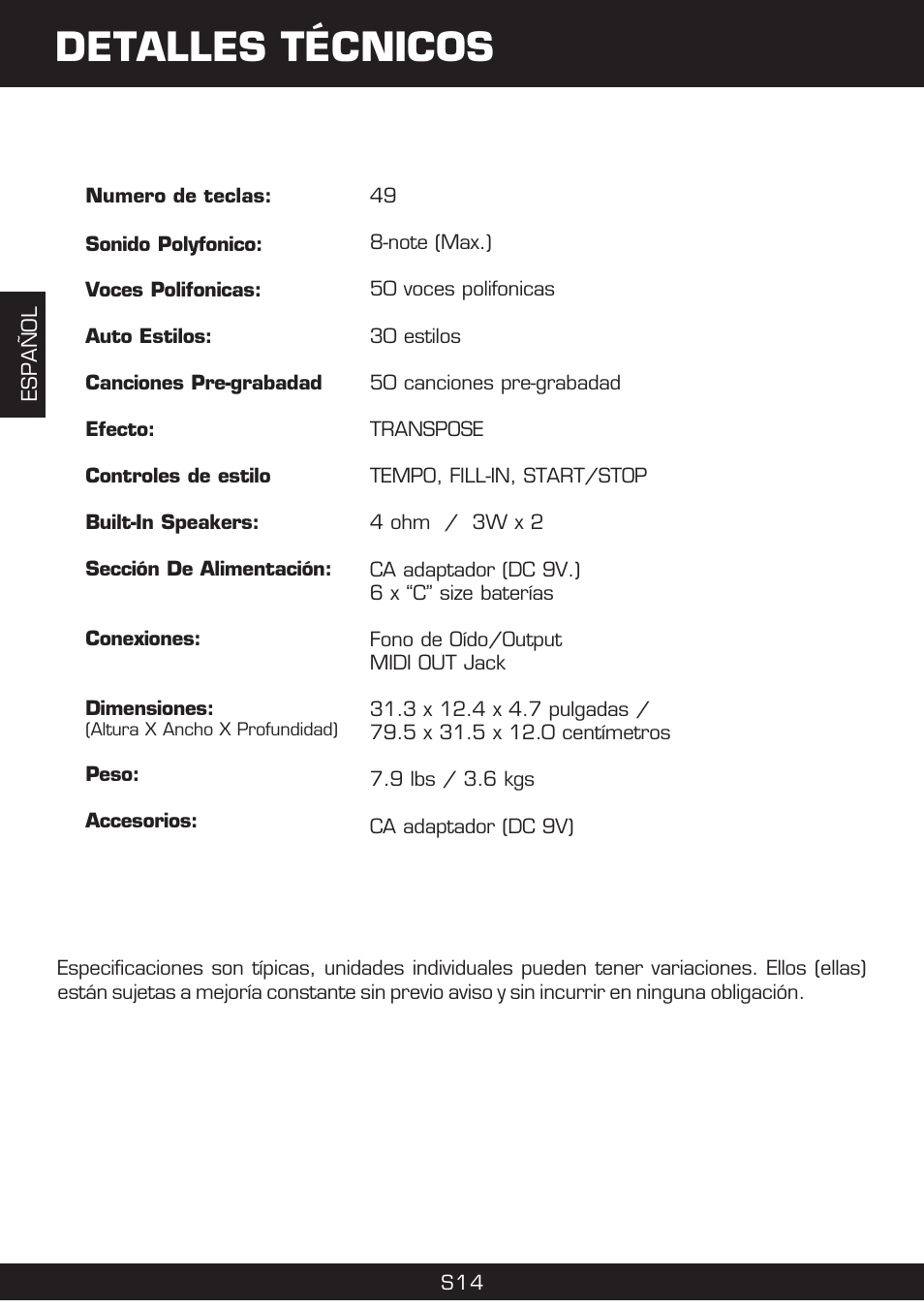 Detalles técnicos | The Singing Machine SMI-1420 User Manual | Page 30 / 52