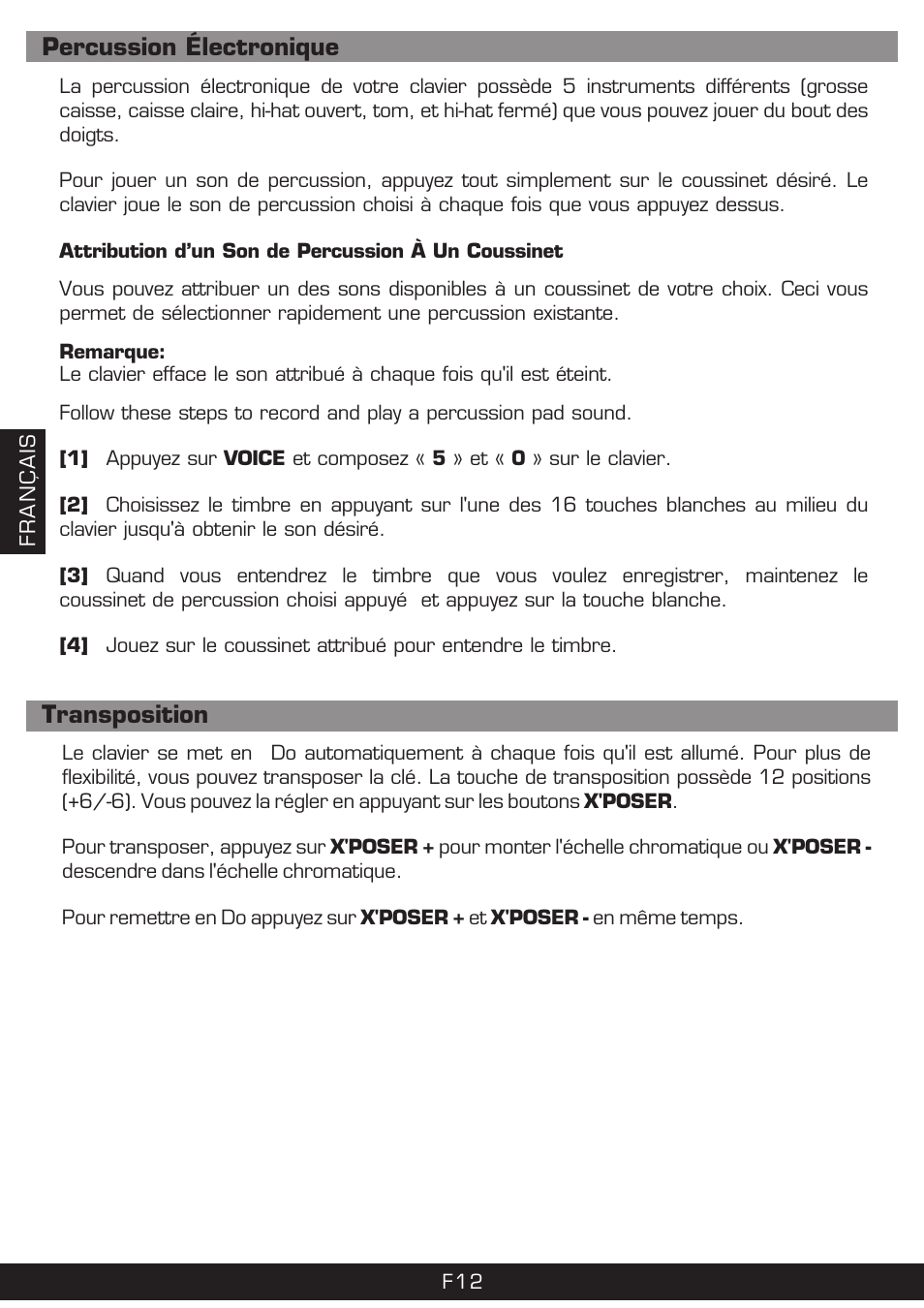 Percussion électronique transposition | The Singing Machine SMI-1420 User Manual | Page 44 / 52