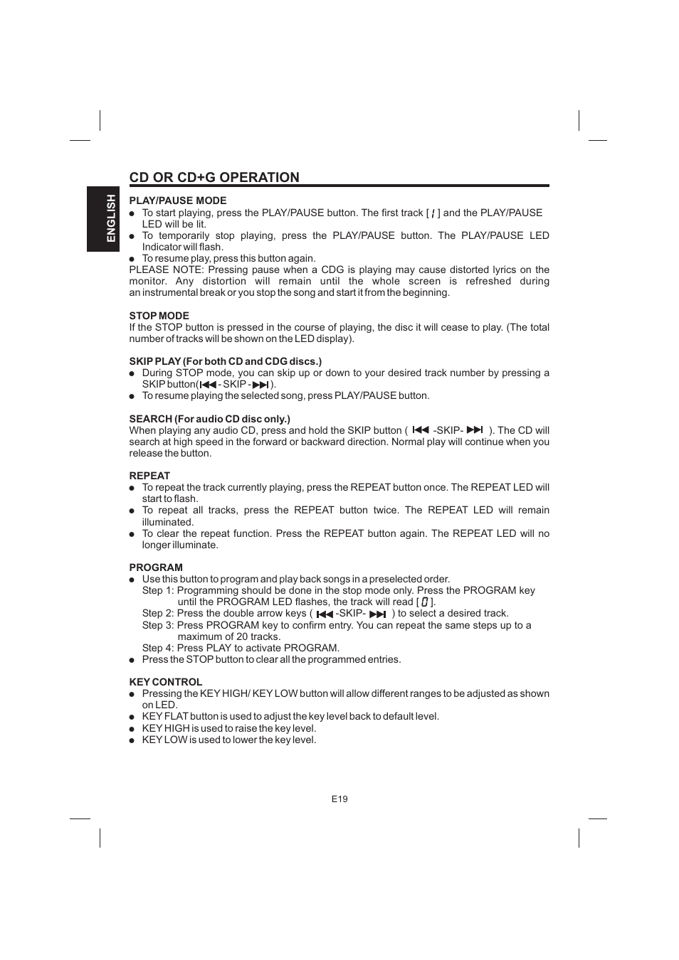 Cd or cd+g operation | The Singing Machine STVG-999 User Manual | Page 20 / 88