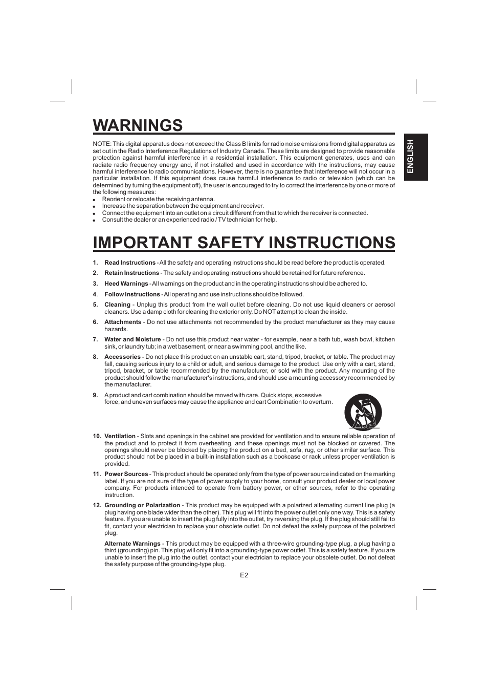 Warnings, Important safety instructions | The Singing Machine STVG-999 User Manual | Page 3 / 88