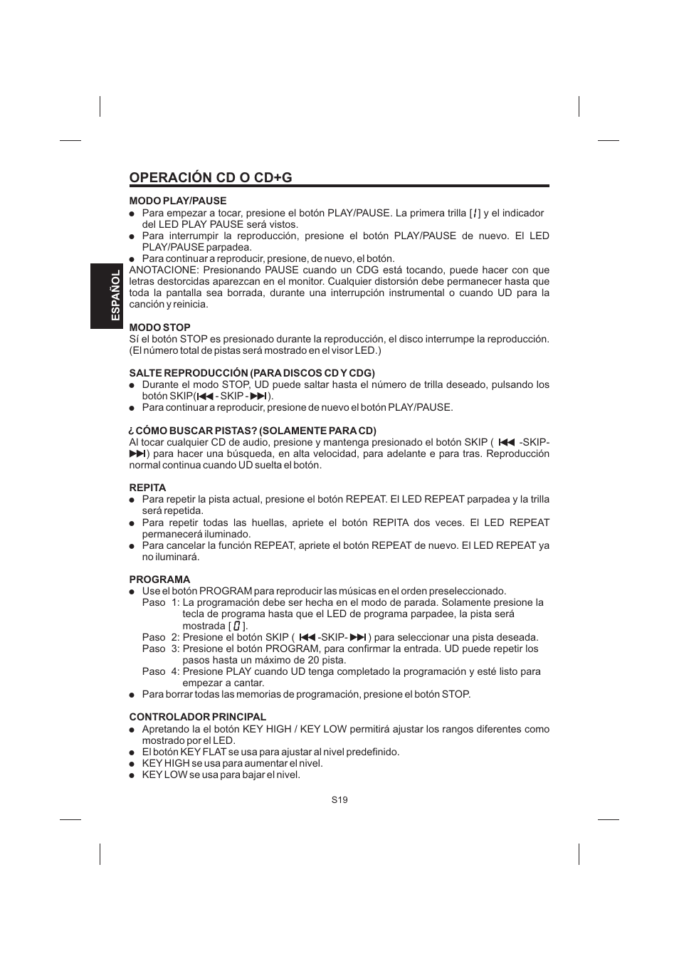 Operación cd o cd+g | The Singing Machine STVG-999 User Manual | Page 48 / 88
