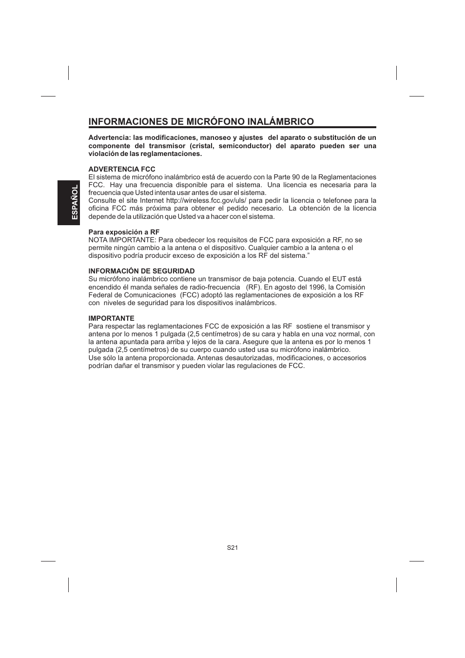 Informaciones de micrófono inalámbrico | The Singing Machine STVG-999 User Manual | Page 50 / 88