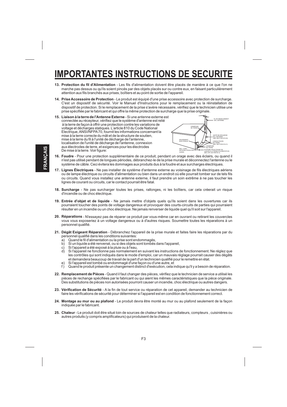 Importantes instructions de securite, Français | The Singing Machine STVG-999 User Manual | Page 60 / 88