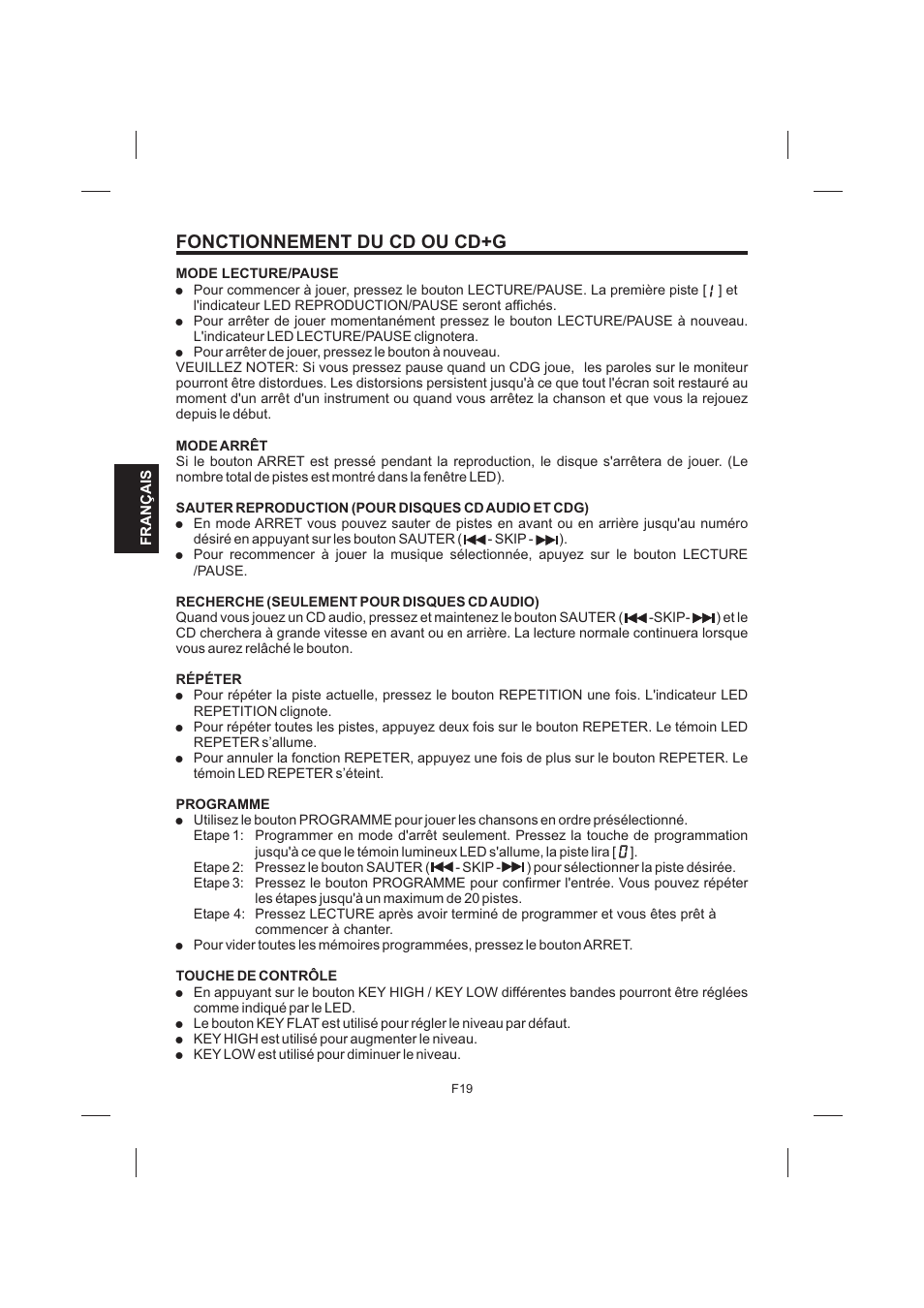 Fonctionnement du cd ou cd+g | The Singing Machine STVG-999 User Manual | Page 76 / 88