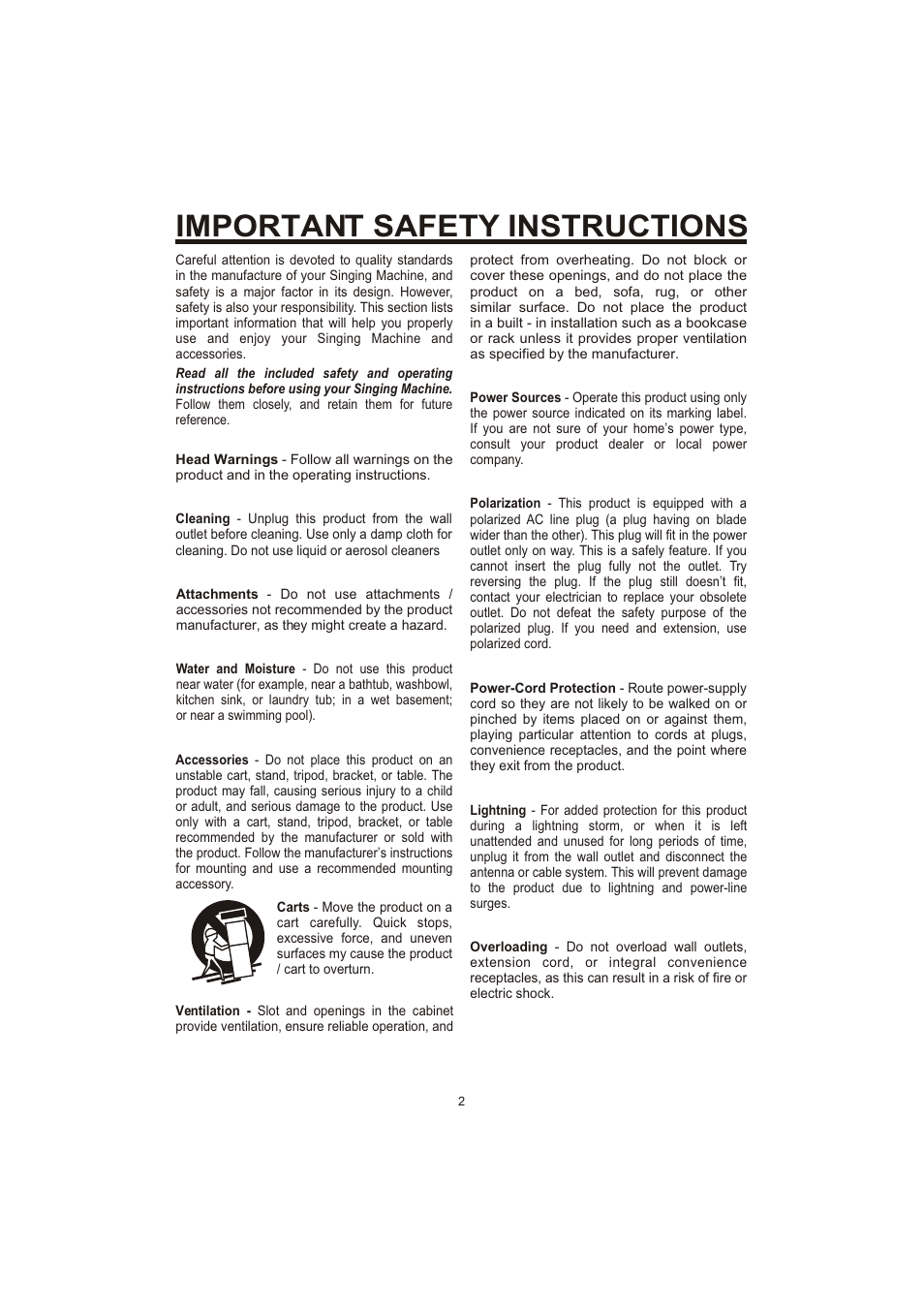 Important safety instructions | The Singing Machine SME-378 User Manual | Page 3 / 11