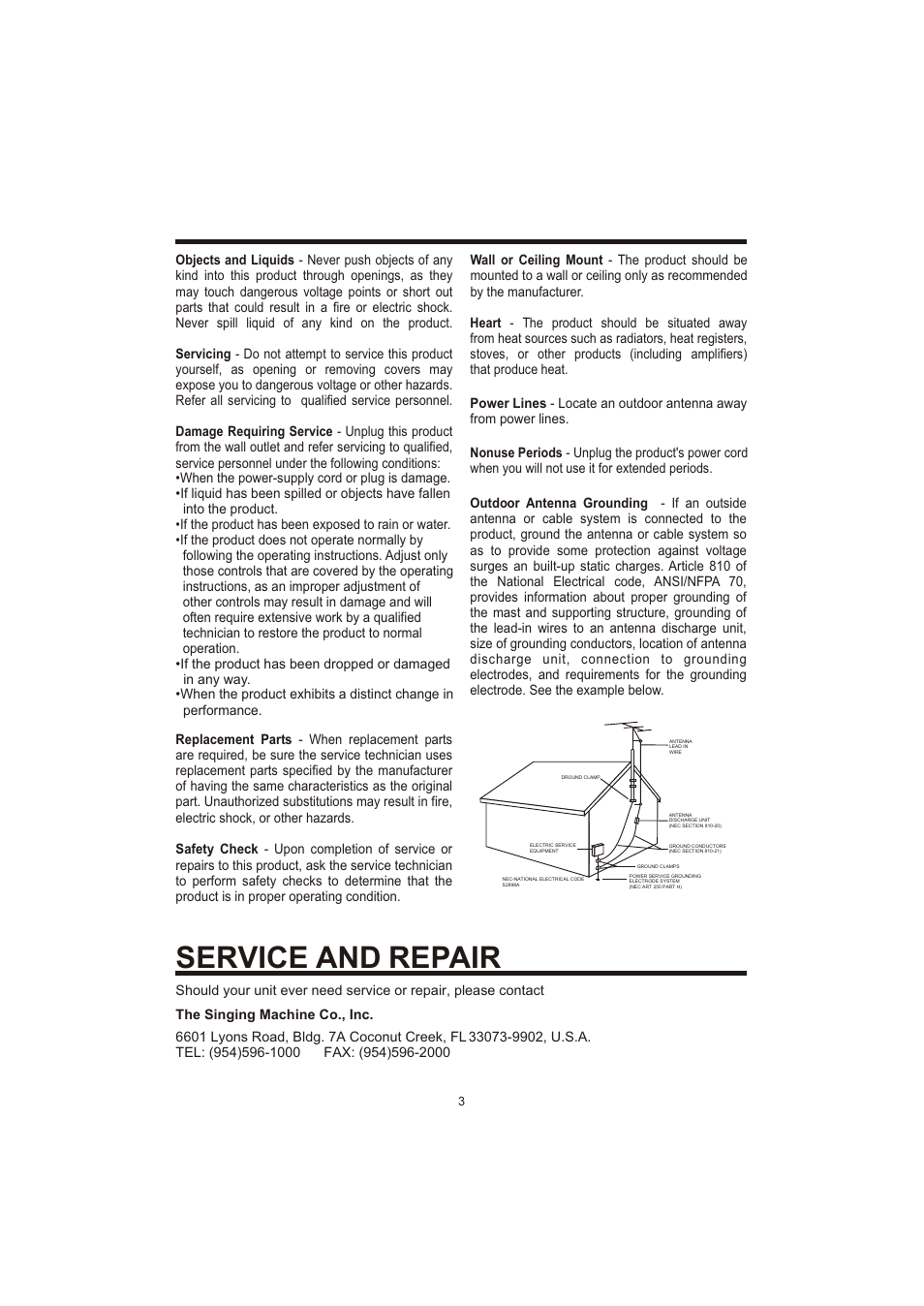 Service and repair | The Singing Machine SME-378 User Manual | Page 4 / 11
