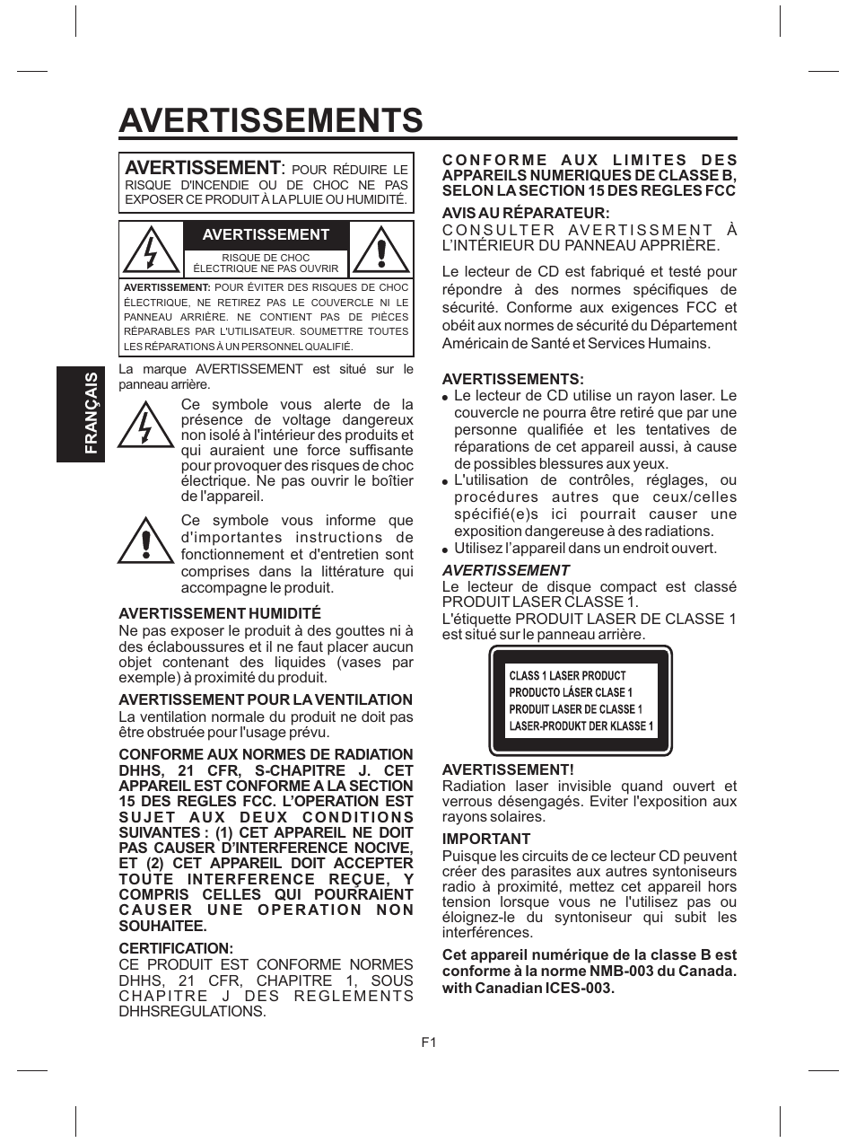 Avertissements, Avertissement | The Singing Machine SMG-151 User Manual | Page 38 / 56