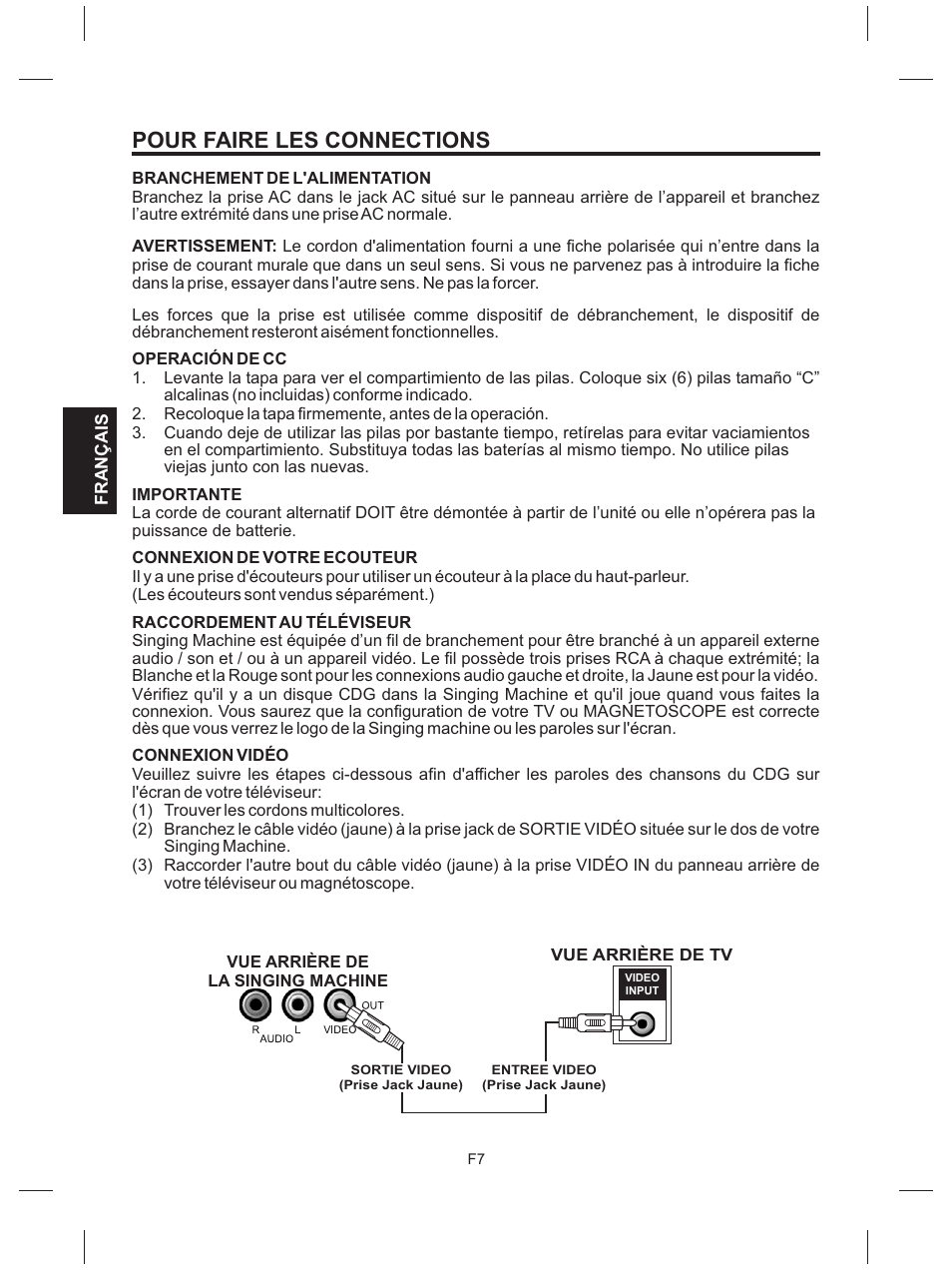 Pour faire les connections | The Singing Machine SMG-151 User Manual | Page 44 / 56