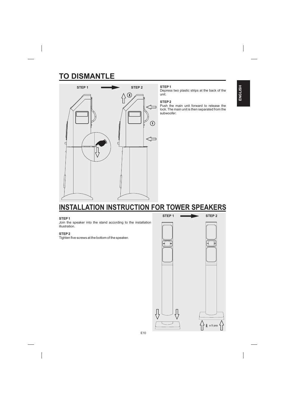 Installation instruction for tower speakers | The Singing Machine STVD-1001 User Manual | Page 11 / 100