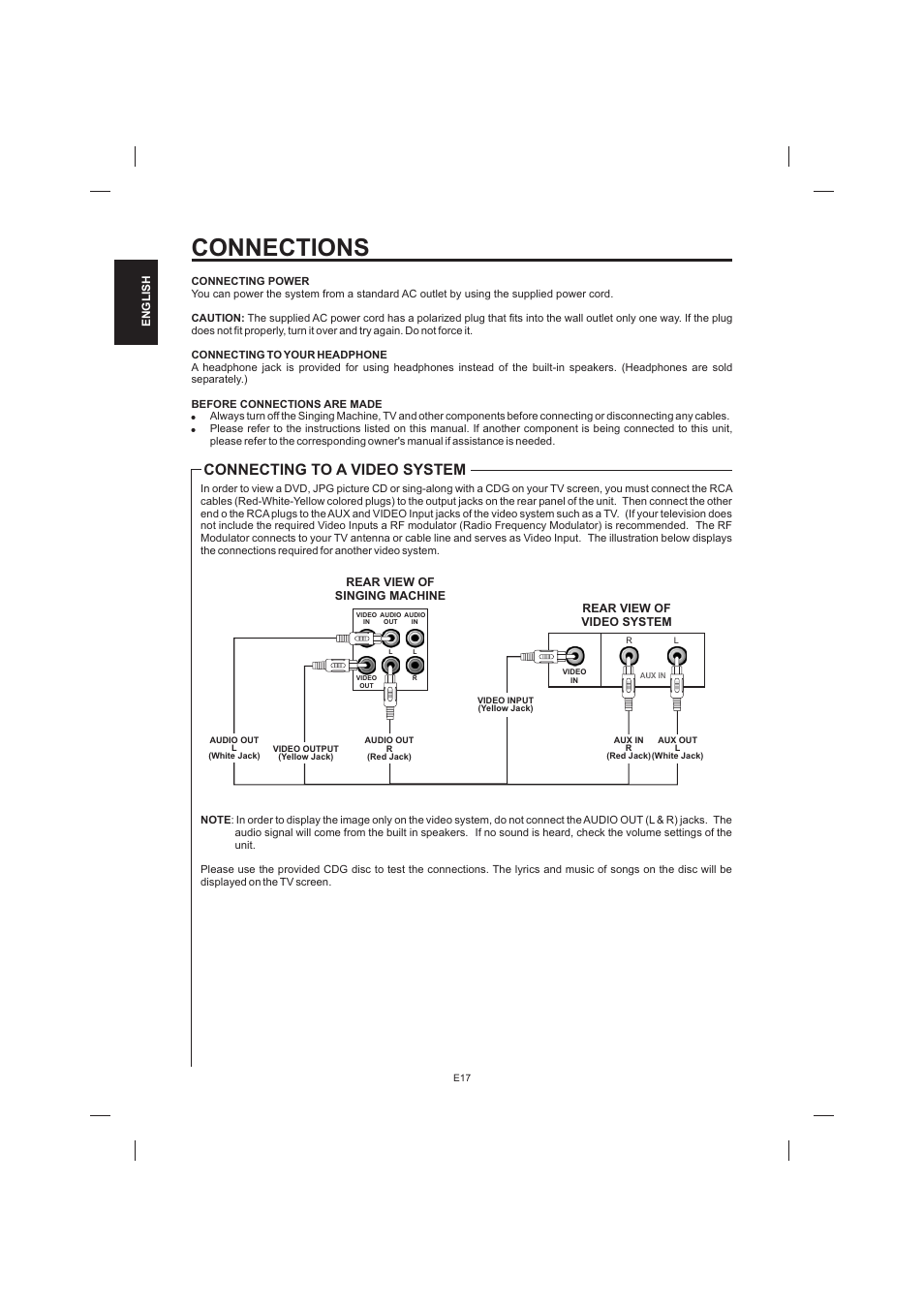 Connections, Connecting to a video system | The Singing Machine STVD-1001 User Manual | Page 18 / 100