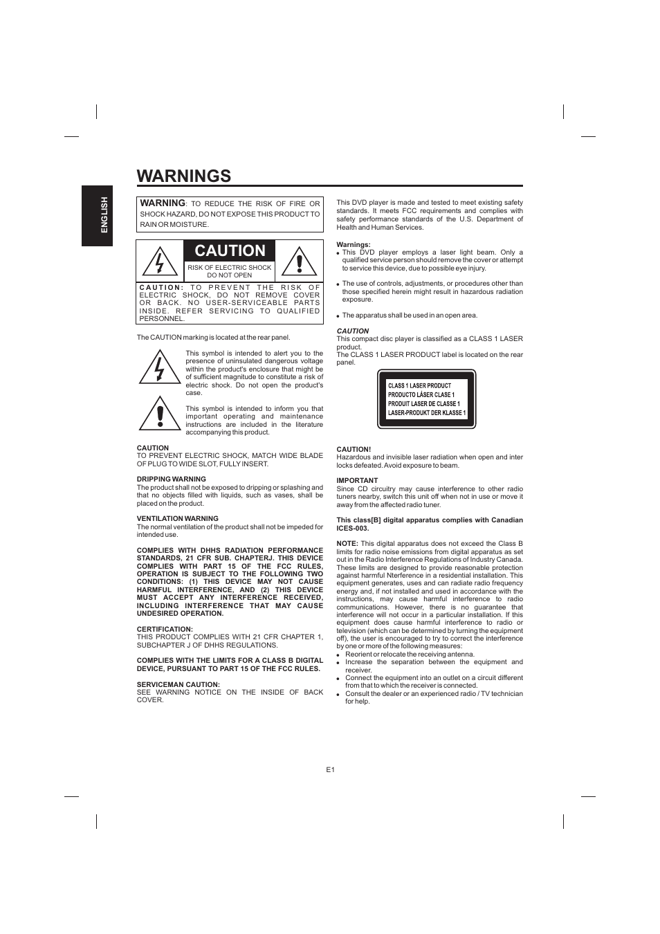 Warnings, Caution | The Singing Machine STVD-1001 User Manual | Page 2 / 100